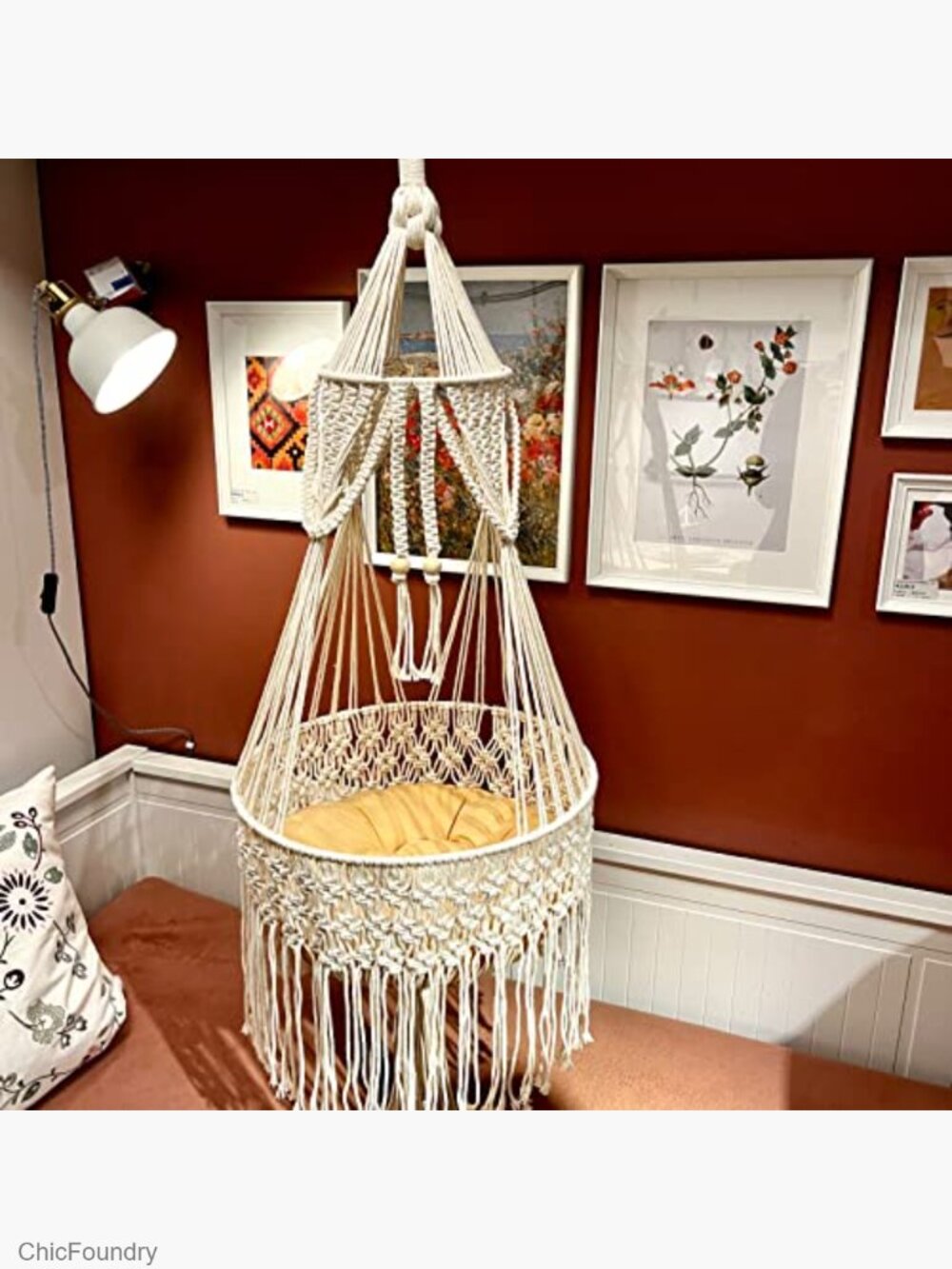 Macrame Cat Hammock - Boho Wall Hanging Bed for Sleeping Playing Lounging - Picture 3 of 6
